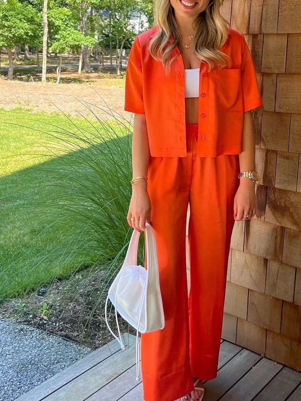 APPARIS Orange Satin 2-Piece Set